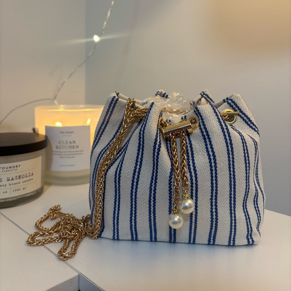 Striped Blue and White Women's Bag - Picture 3 of 13
